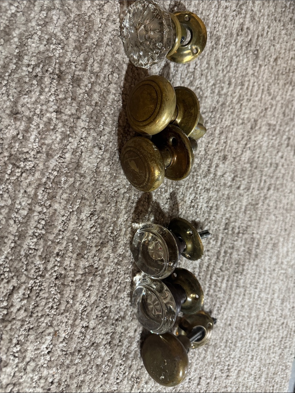 Vintage Glass & Brass Door Knobs - Mixed Set, Clear & Antique Brass